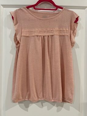 NY&CO Soft Blush Pink Crochet Yoke Flutter Sleeve Top